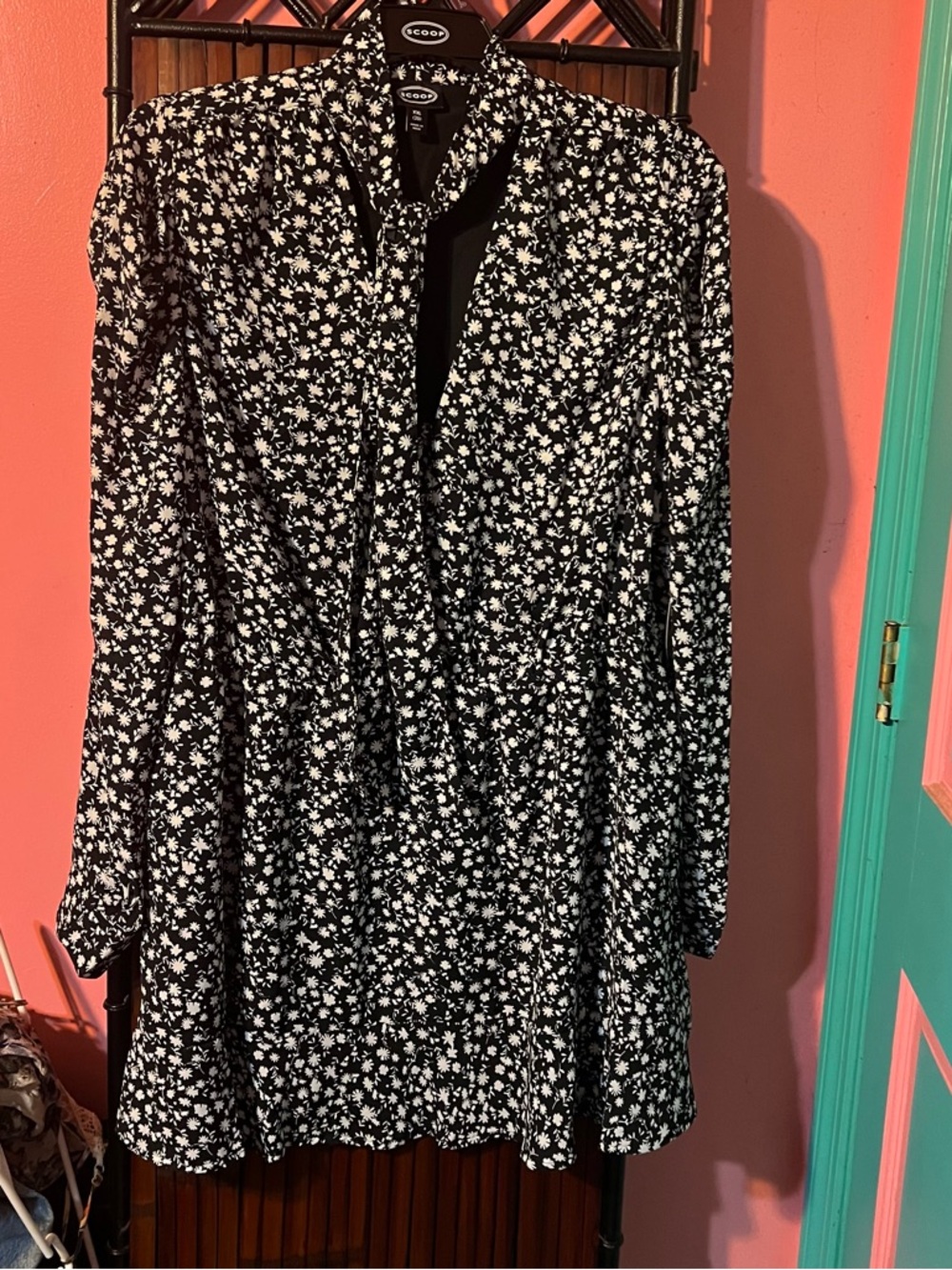 Scoop Long Sleeve Floral Lined Dress with Pockets XXL NWT